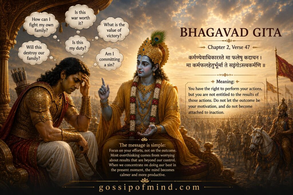 Krishna guiding Arajuna through confusion and overthinking