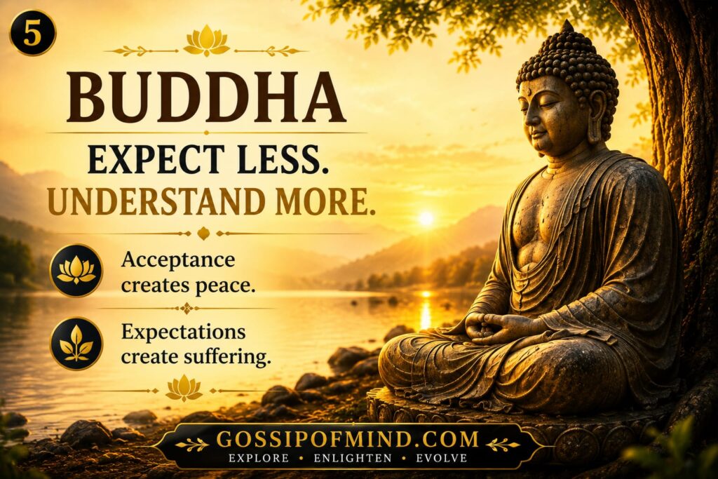 Buddha teaching that expecting less and understanding more brings peace in relationships.