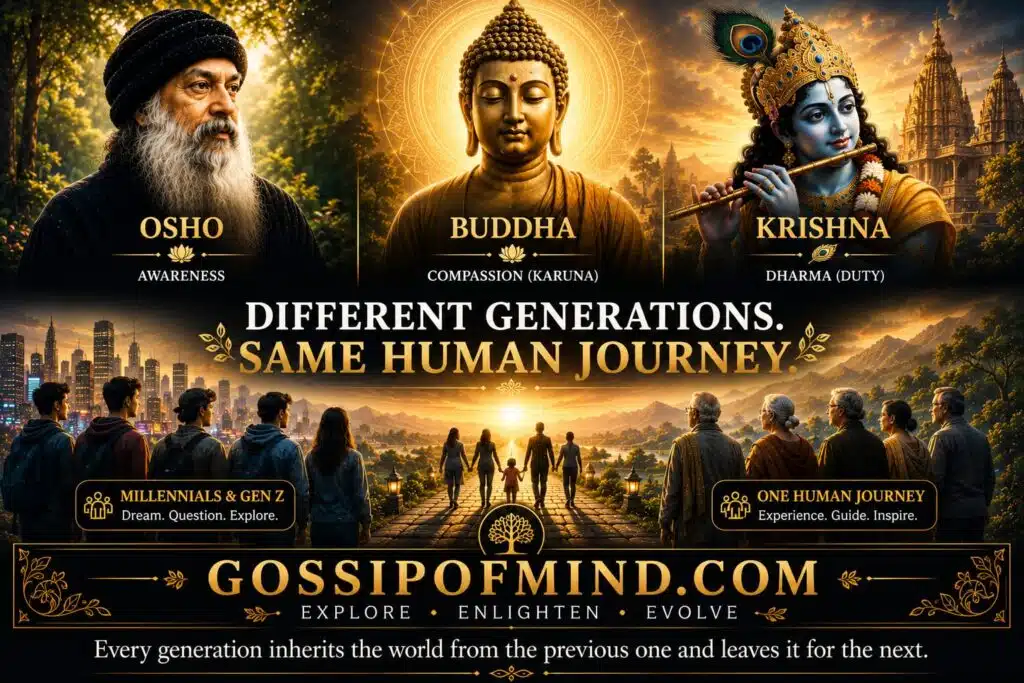 imeless wisdom from Osho, Buddha, and Krishna on awareness, compassion, dharma, and the human journey across generations.
