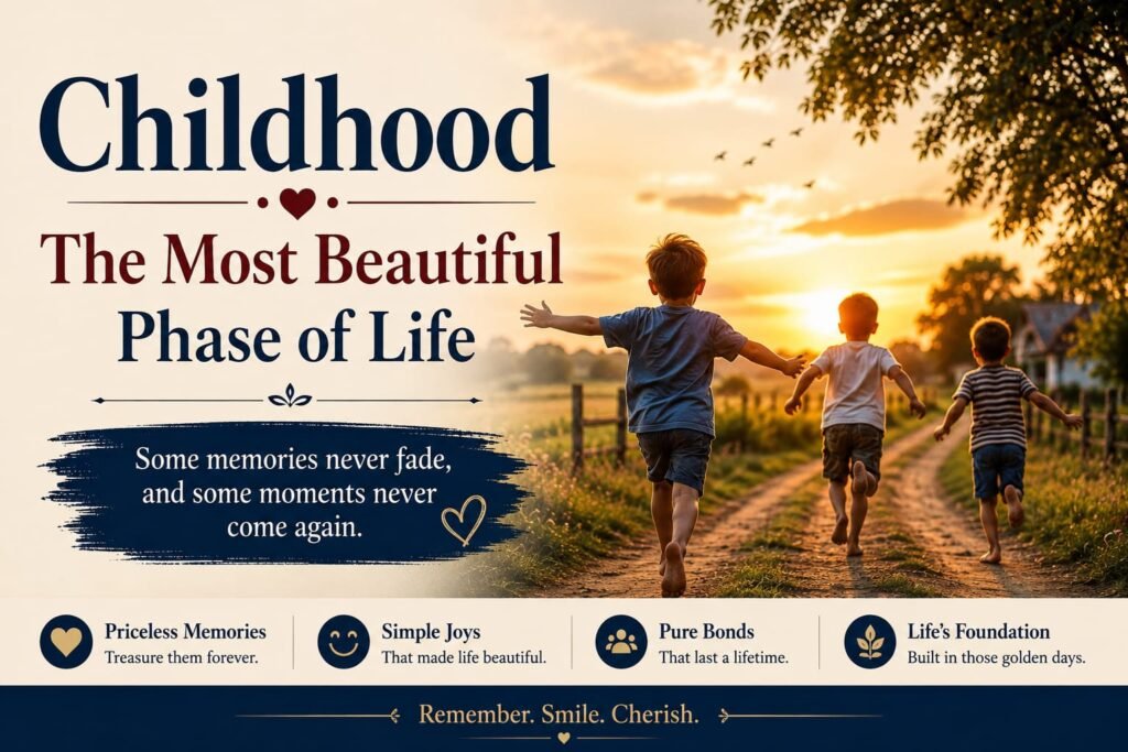 Children enjoying their childhood on a countryside path at sunset.
